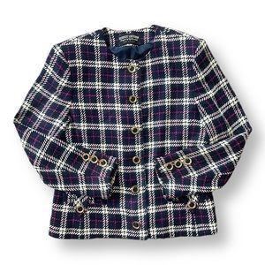 Vintage Herbert Grossman Plaid Houndstooth Purple Navy Blazer